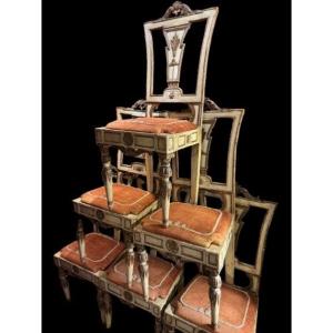 Set Of 6 Louis XVI Chairs, Frame Seats, Italy, Late 18th Century. 