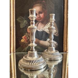 Pair Of Louis XVI Period Silver-plated Flambeau Candlesticks.