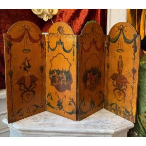 Table Screen, Decorations And Scenes After Watteau, Double-sided Lacquer, Late 19th Century.