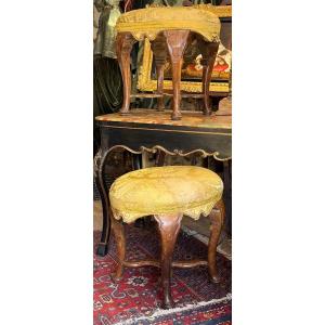 Pair Of Oval Stools, 18th-century Venice, Original Upholstery.