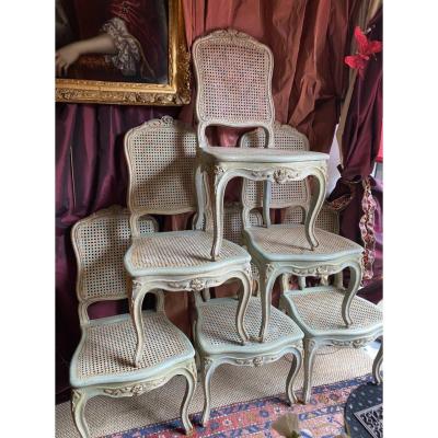 F. Canot, Rare Suite, 6 Canned Chairs, Louis XV Period. Lyon.