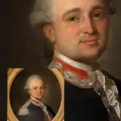 Noble, Capitaine, Maison militaire du Roi,** (A. Vestier attr) + un brevet. Ep. Louis XVI. 
