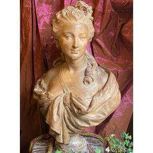 Bust Of Young Woman From The Eighteenth, Caffieri Spirit, Nineteenth Terracotta