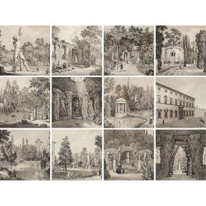 Emilio Burci - Original Drawings For 'vedute Del Giardino Del Mar. Strozzi-ridolfi'