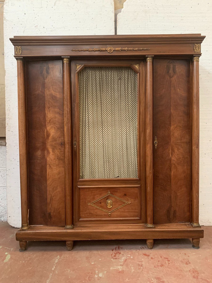 Bibliothèque A Colonnes Détachées De Style Empire En Acajou Et Placage XX Siècle-photo-1