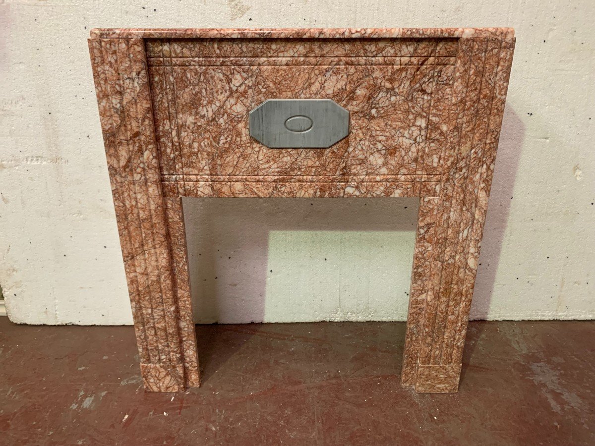 Art Deco Fireplace In Veined Pink Marble XX Century-photo-2