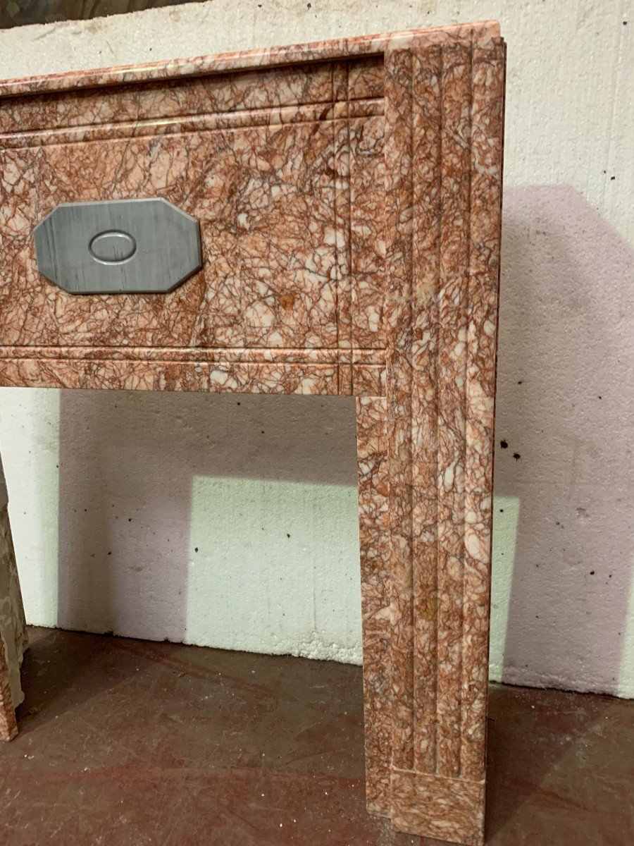 Art Deco Fireplace In Veined Pink Marble XX Century-photo-3