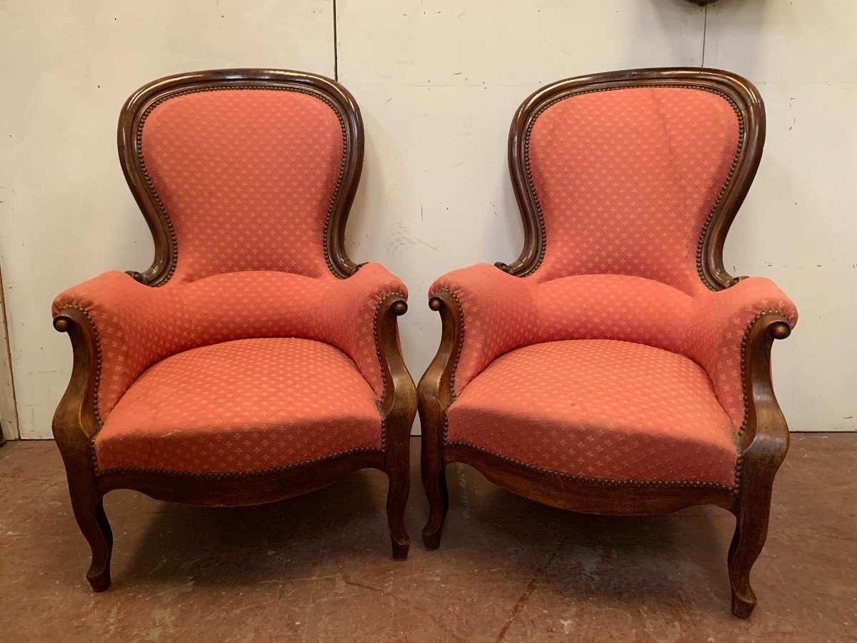 Paire De Fauteuils Louis Philippe En Acajou XIX Siècle-photo-1