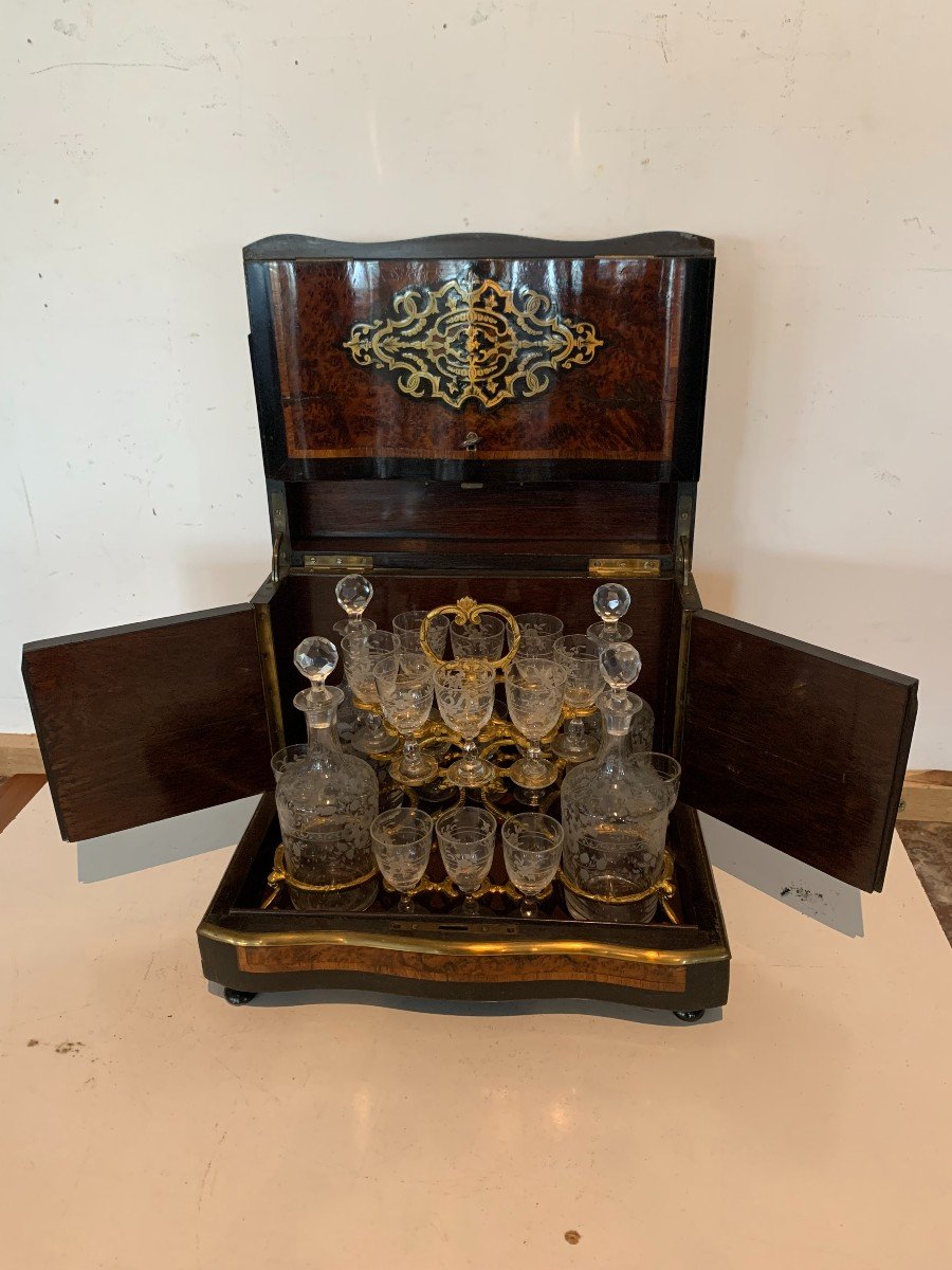 Boulle Complete Liqueur Cellar Napoleon III Box Marquetry Box XIX Century-photo-1