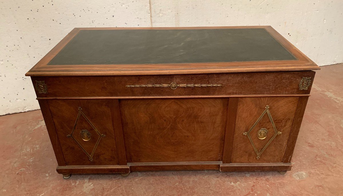 Empire Style Coffered Desk In Mahogany And Veneer XX Century-photo-2