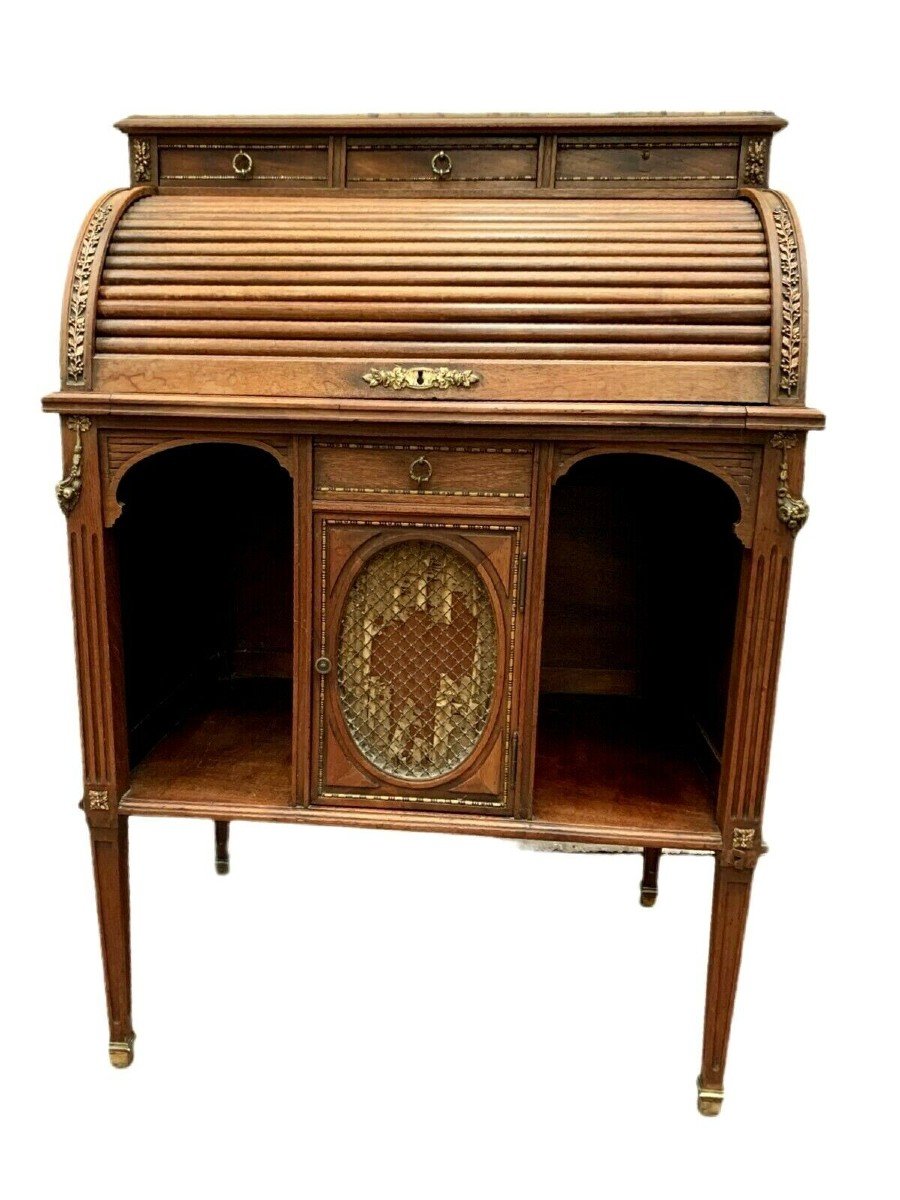 Bureau De Dame A Cylindre En Noyer XX  Siècle