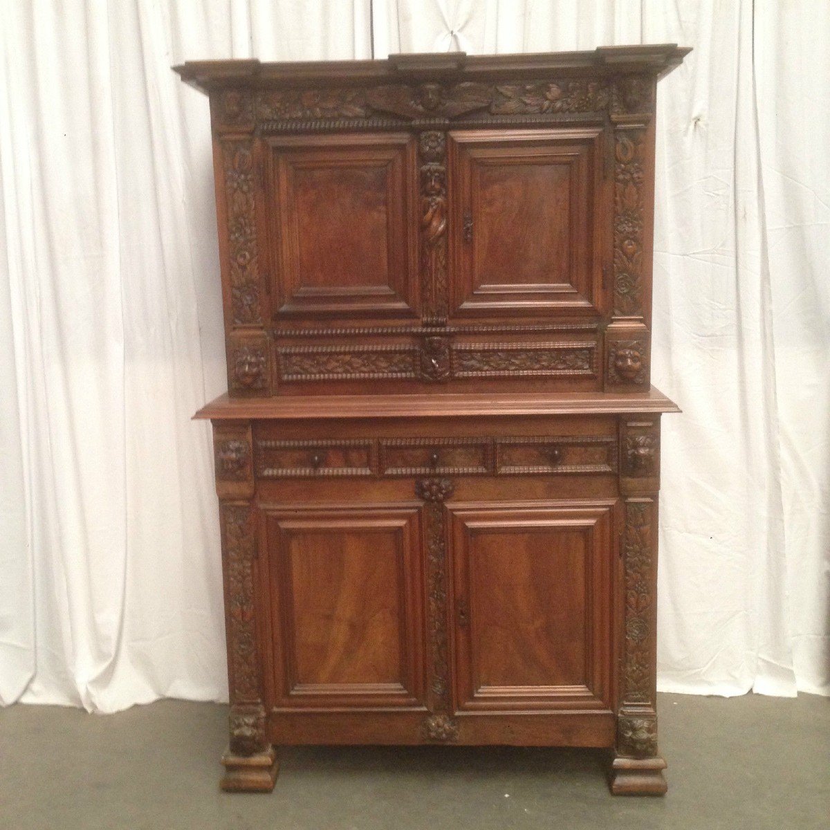 Buffet With Four Sections In Solid Walnut XVIII Century-photo-3