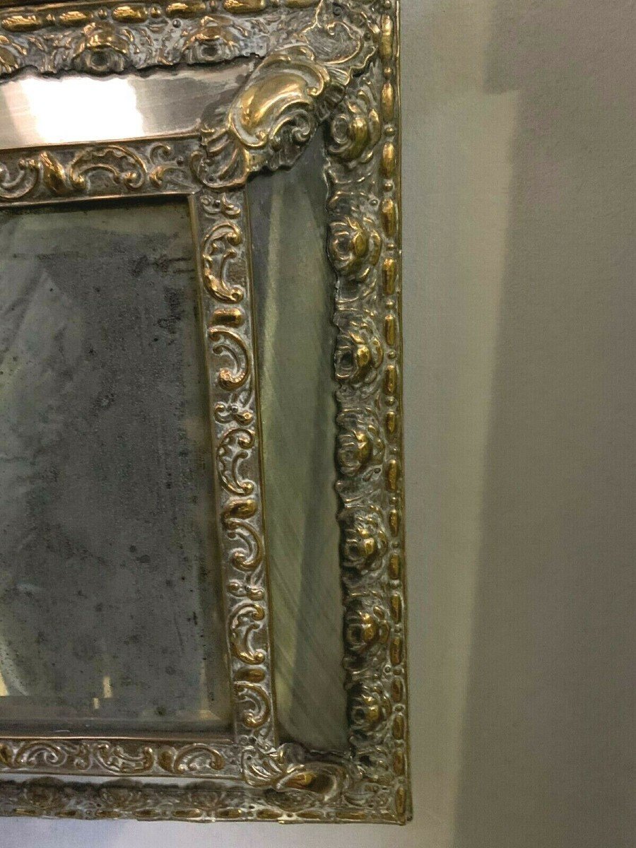 Miroir A Parclose En Cuivre Repoussé XIX Siècle-photo-2