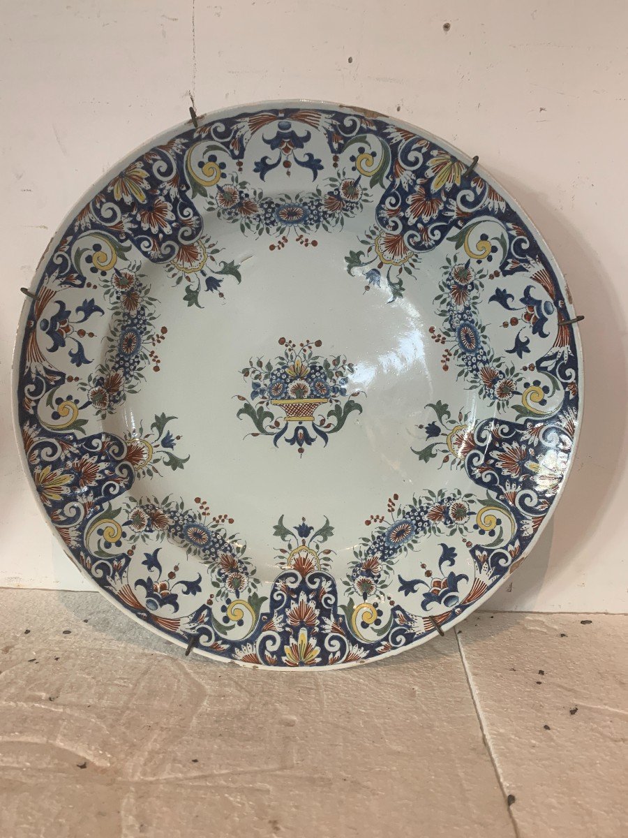 Large Round Dish In Earthenware From Rouen XIX Century-photo-3