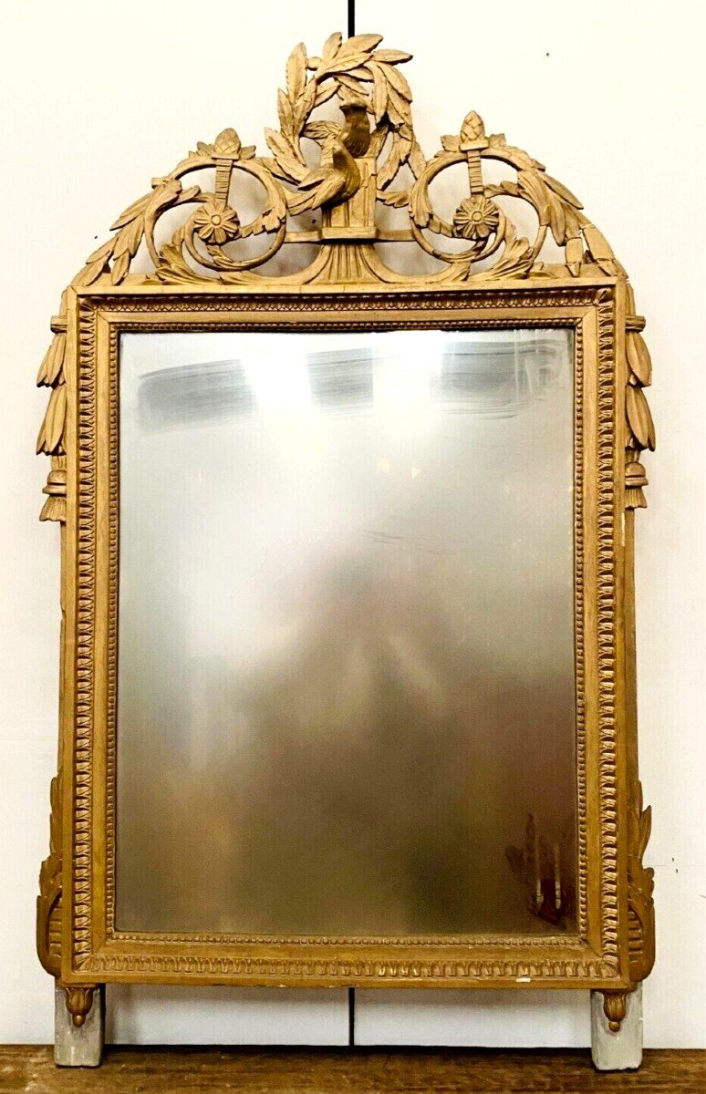 Miroir De Style Louis XVI En Bois Et Stuc Doré XIX Siècle-photo-4