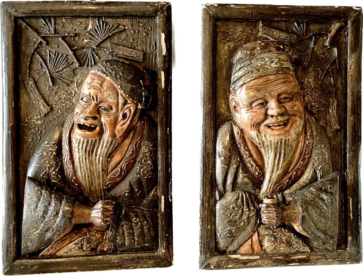 Pair Of Sconces In Carved Wood With Chinese Decor XX Century-photo-6