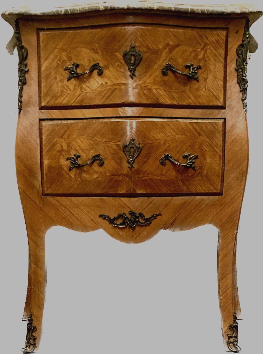 Commode Galbée De Style Louis XV En Marqueterie XX Siècle