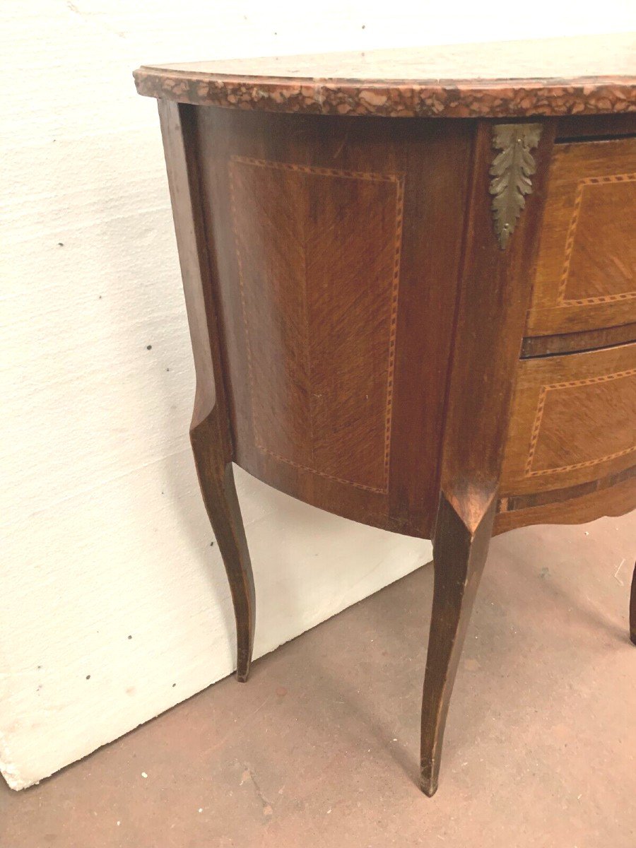 Louis XV Style Half Moon Commode In Marquetry XX Century-photo-5