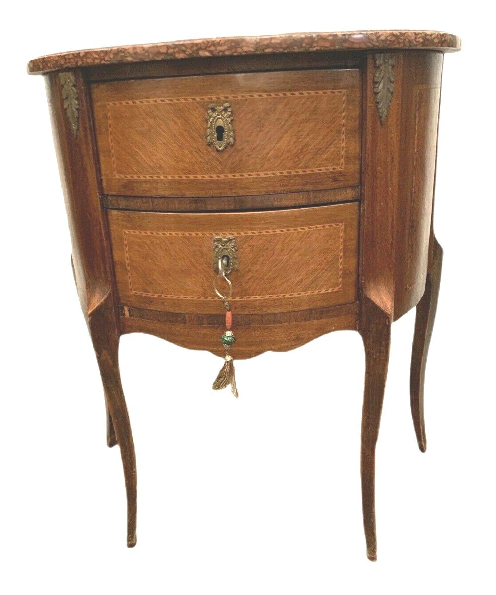 Louis XV Style Half Moon Commode In Marquetry XX Century