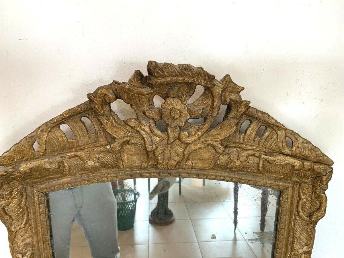Miroir Louis XV En Bois Sculpté Doré Trumeau De Cheminée XIX Siècle-photo-2