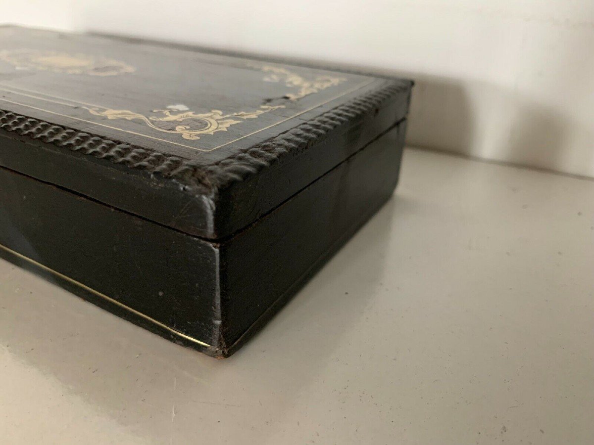 Napoleon III Box In Blackened Wood And Engraved Brass Marquetry-photo-2