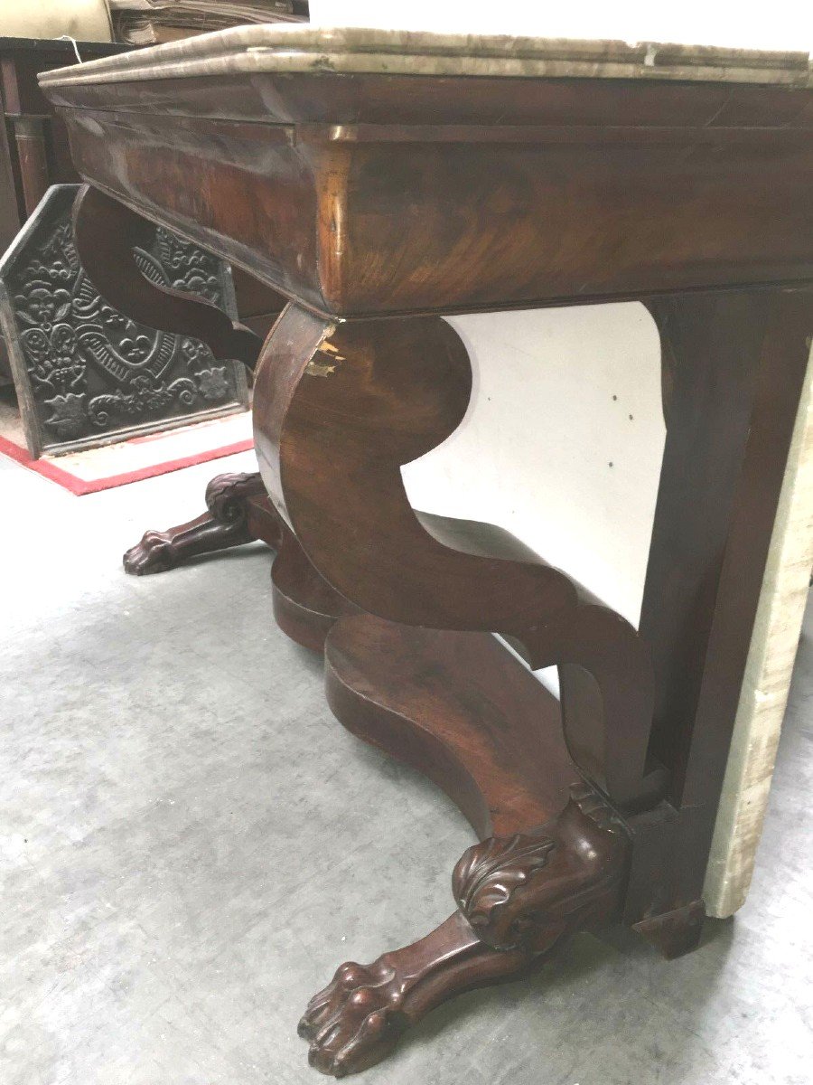 Console A Pieds Griffes En Acajou Et Placage d'époque Louis Philipe Siècle-photo-3