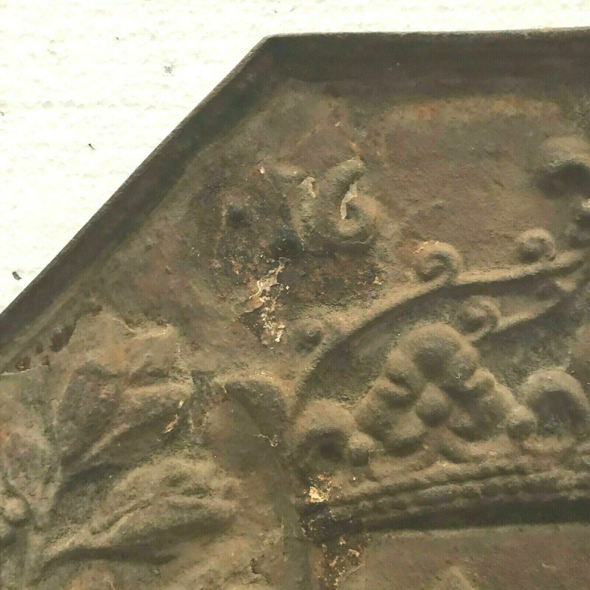 Plaque De Cheminée En Fonte De Fer Décorde Blason Couronné XIX Siècle-photo-3