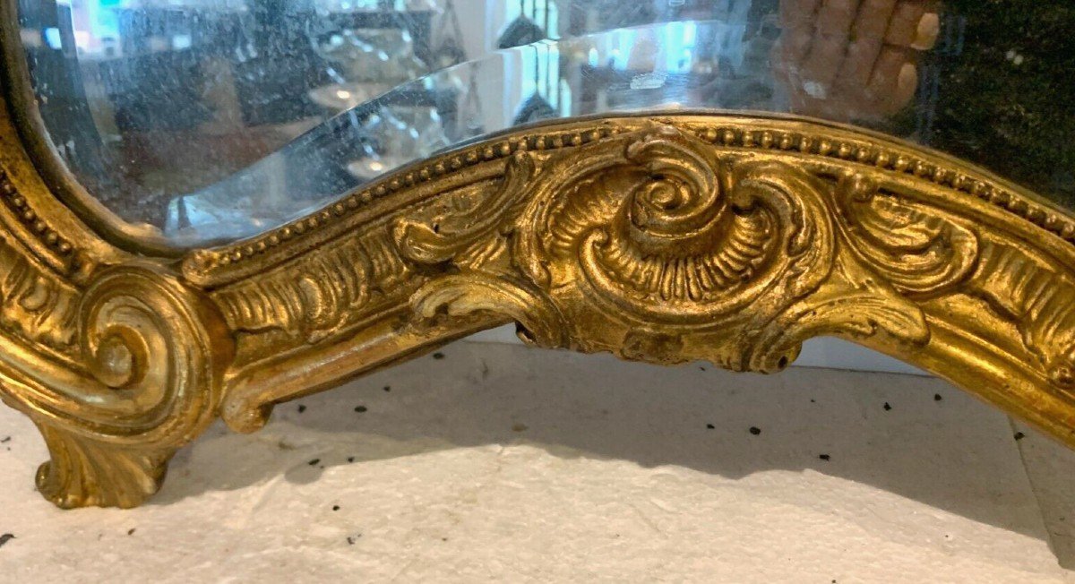 Louis XV Style Rockery Mirror In Wood And Golden Stucco XX Century-photo-3