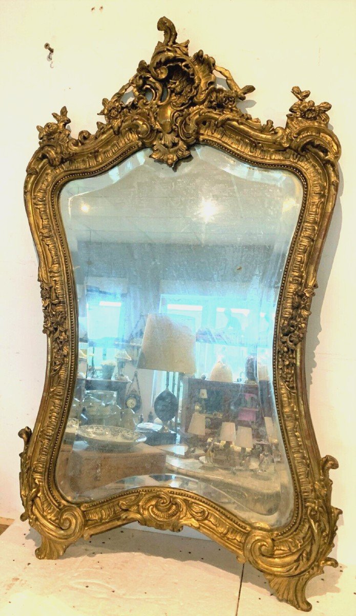 Miroir Rocaille De Style Louis XV En Bois Et Stuc Doré XX Siècle-photo-7