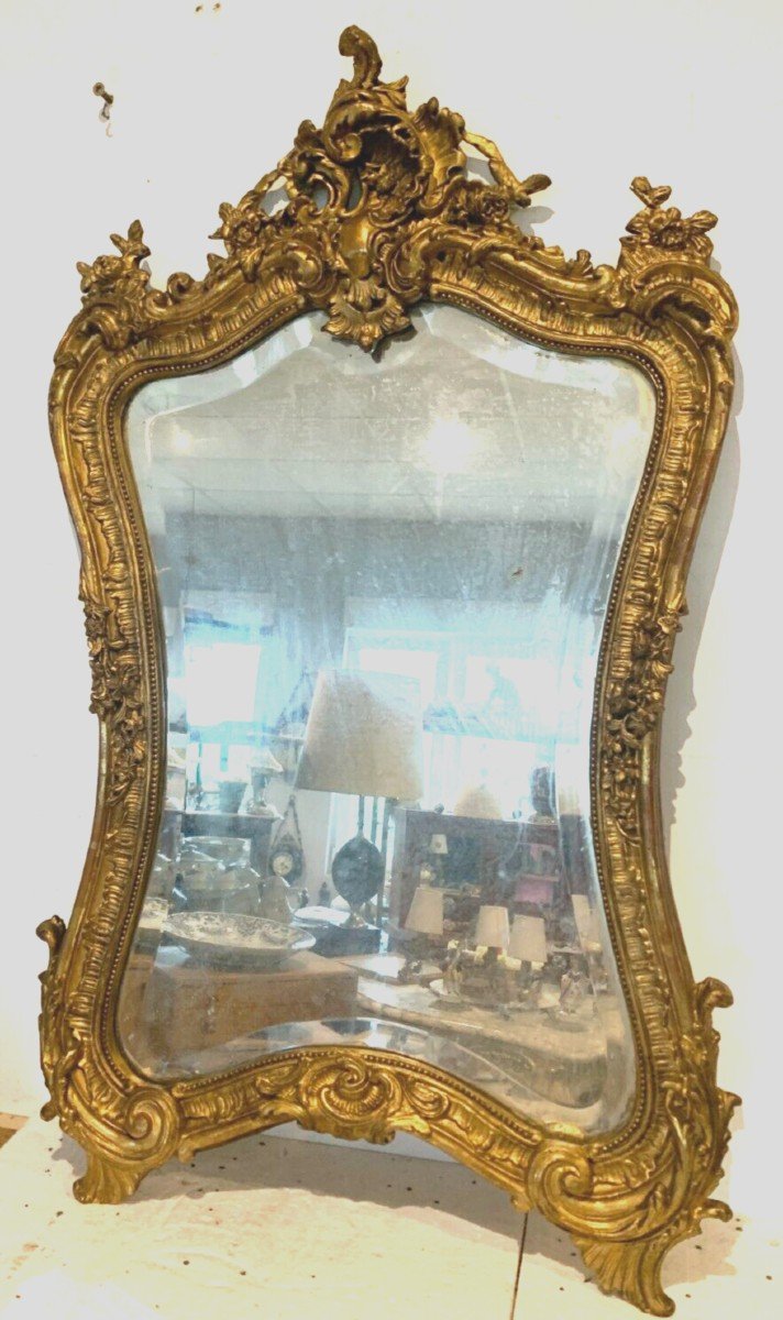 Miroir Rocaille De Style Louis XV En Bois Et Stuc Doré XX Siècle