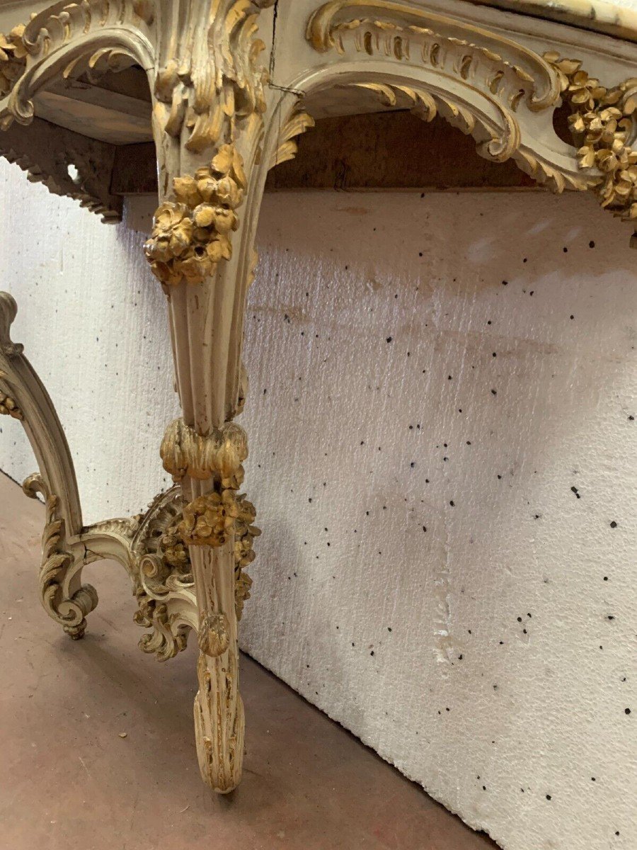 Louis XV Style Carved Console In Painted And Gilded Wood XX Century-photo-4