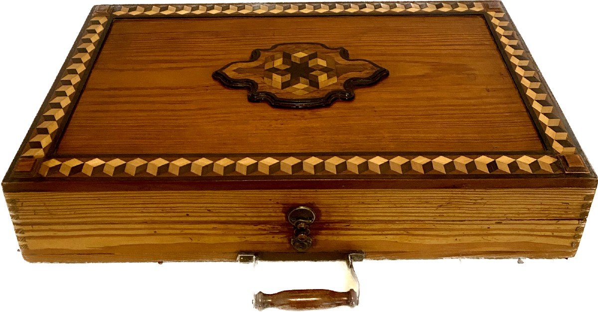 Backgammon Game Box In Inlaid Fir XX Century-photo-4