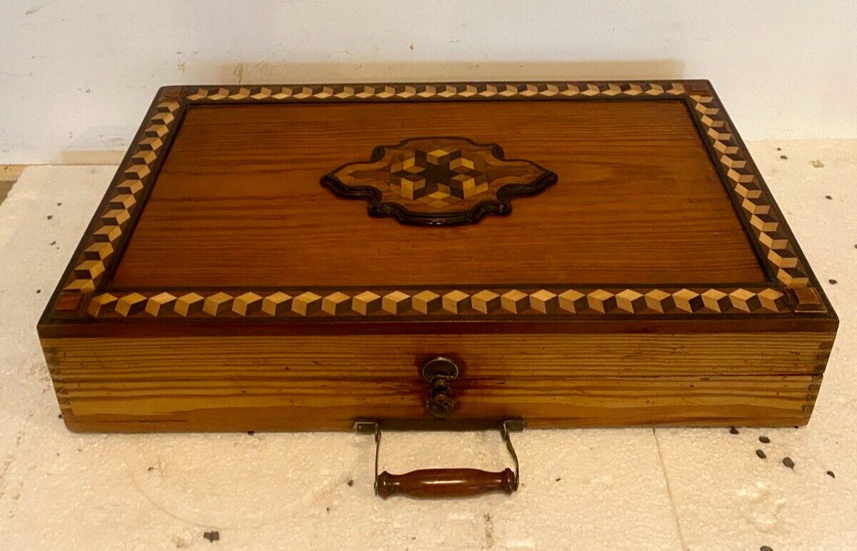 Backgammon Game Box In Inlaid Fir XX Century-photo-3