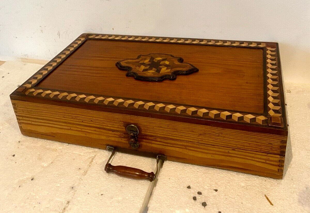 Backgammon Game Box In Inlaid Fir XX Century-photo-4