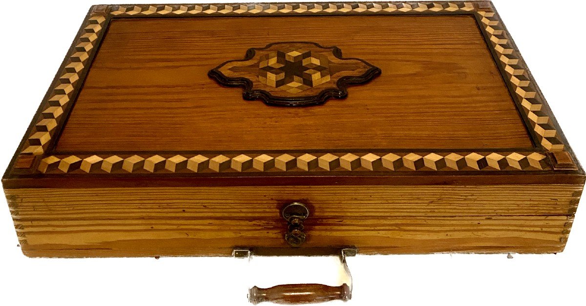 Backgammon Game Box In Inlaid Fir XX Century-photo-6