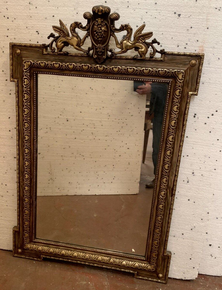 Napoleon III Style Mirror In Wood And Patinated Stucco XX Century-photo-3