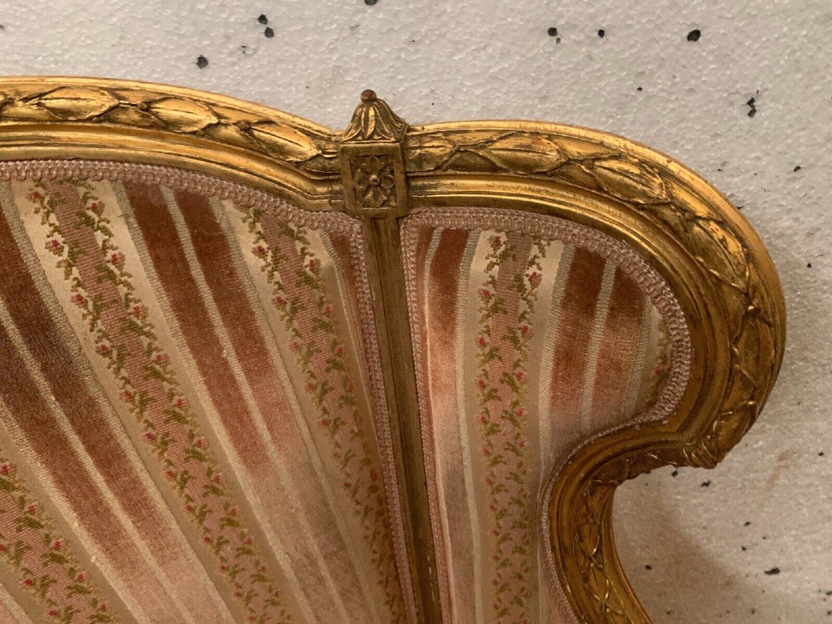 Bergère A Coussin De Style Louis XVI En Bois Doré XX Siècle-photo-2