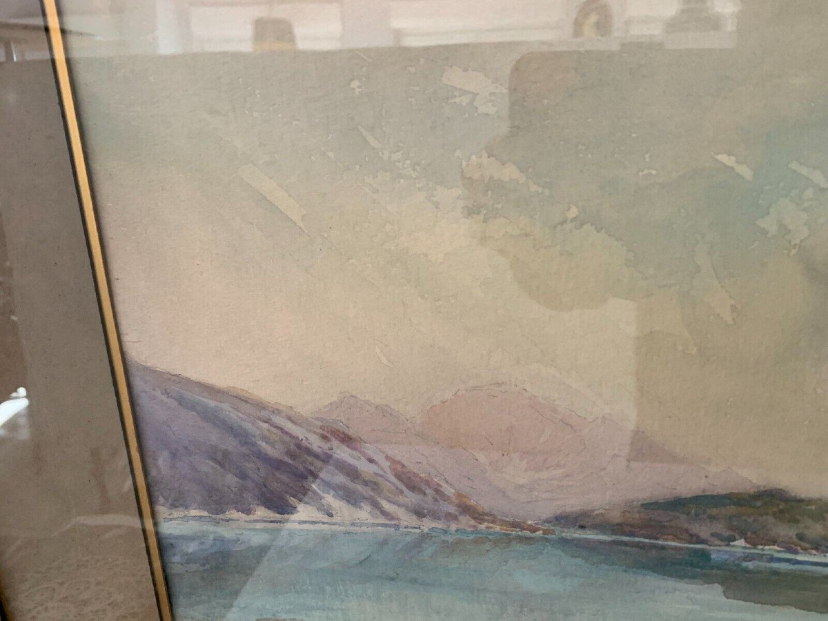Gouache Encadrée "paysage De Montagne " XX Siècle-photo-3