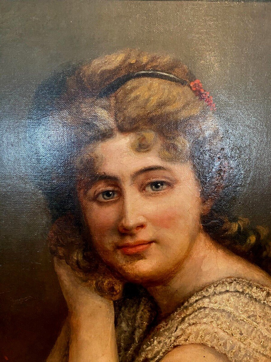 Huile Sur Toile Portrait De Jeune Femme En Buste " XX Siècle-photo-2