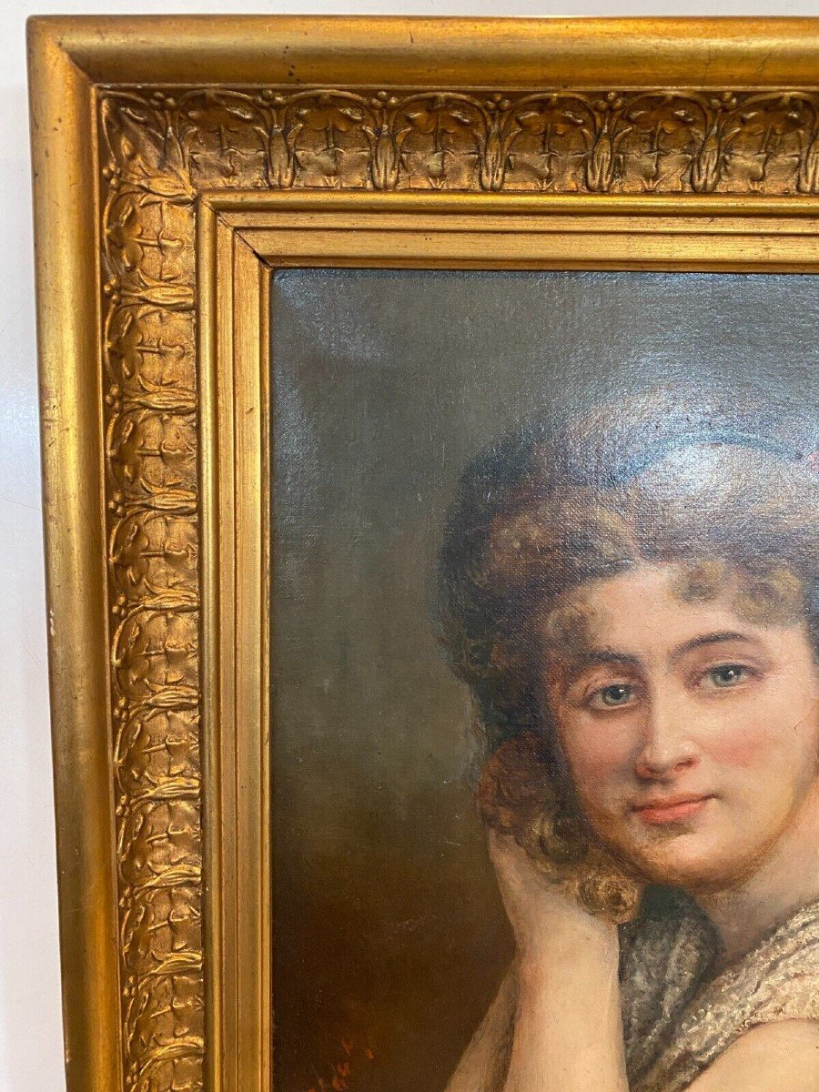 Huile Sur Toile Portrait De Jeune Femme En Buste " XX Siècle-photo-1