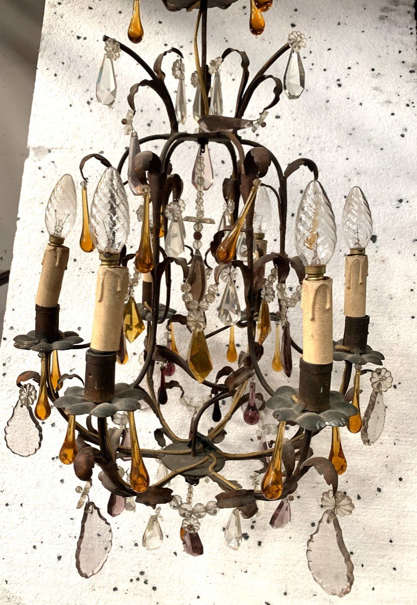 Louis XV Style Cage Chandelier With Pendeloques And Water Drop XX Century-photo-2