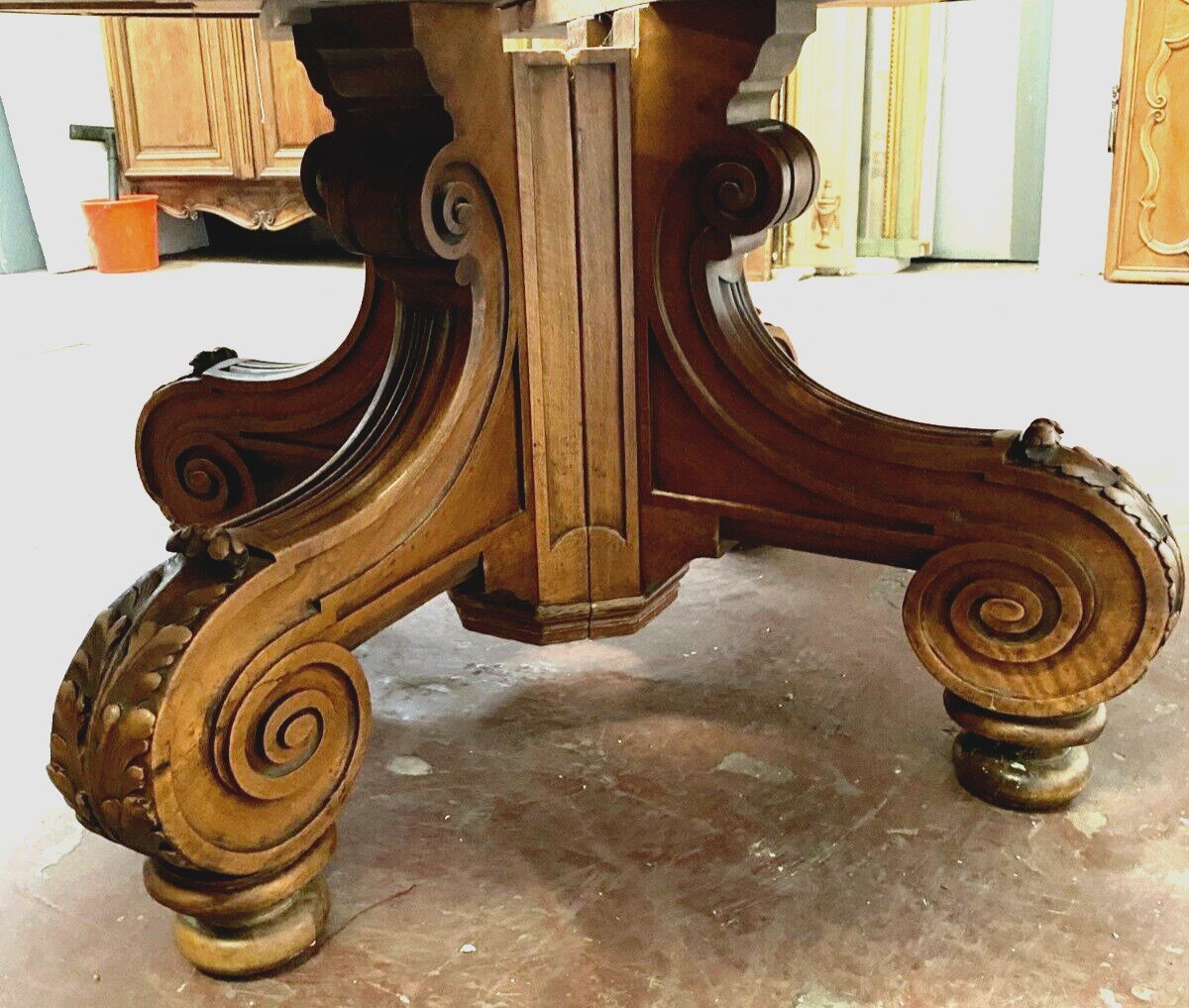 Large Napoleon III Table With Central Base In Solid Walnut XIX Century-photo-2