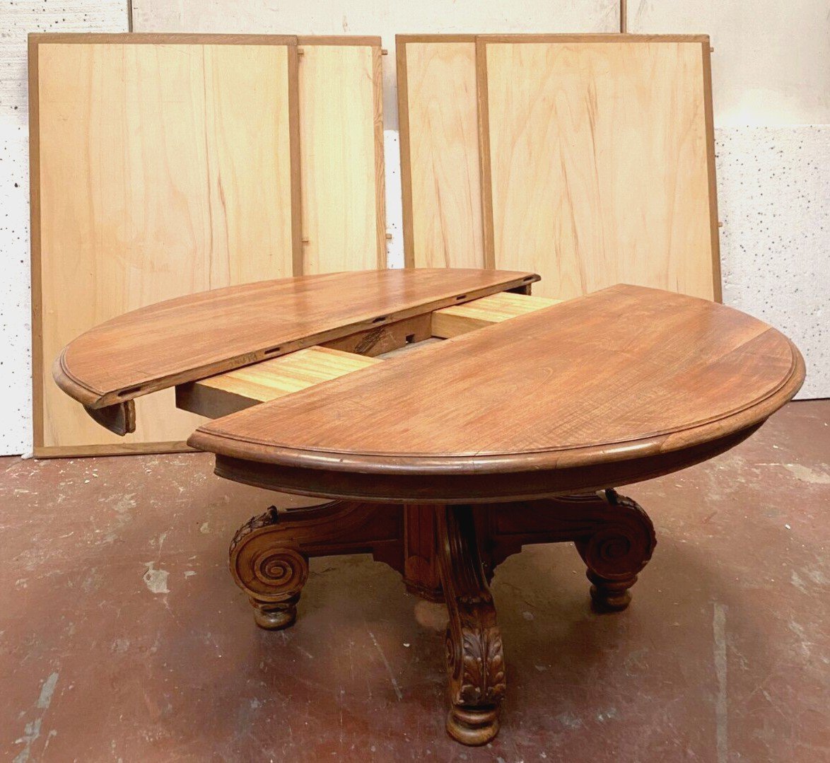 Large Napoleon III Table With Central Base In Solid Walnut XIX Century-photo-3