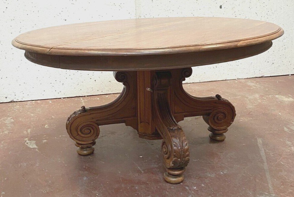 Large Napoleon III Table With Central Base In Solid Walnut XIX Century-photo-1