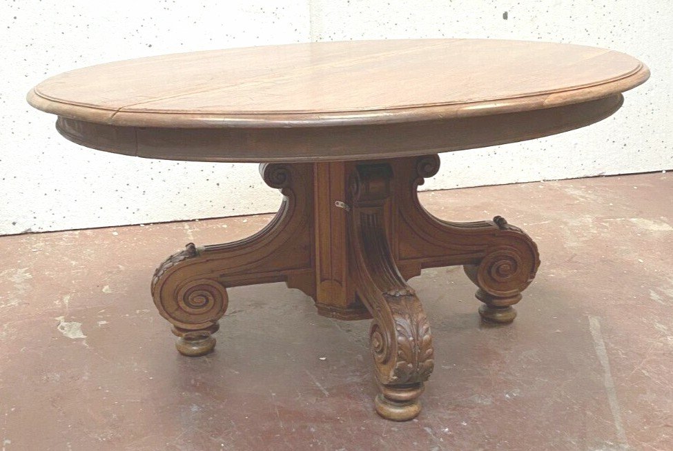 Large Napoleon III Table With Central Base In Solid Walnut XIX Century