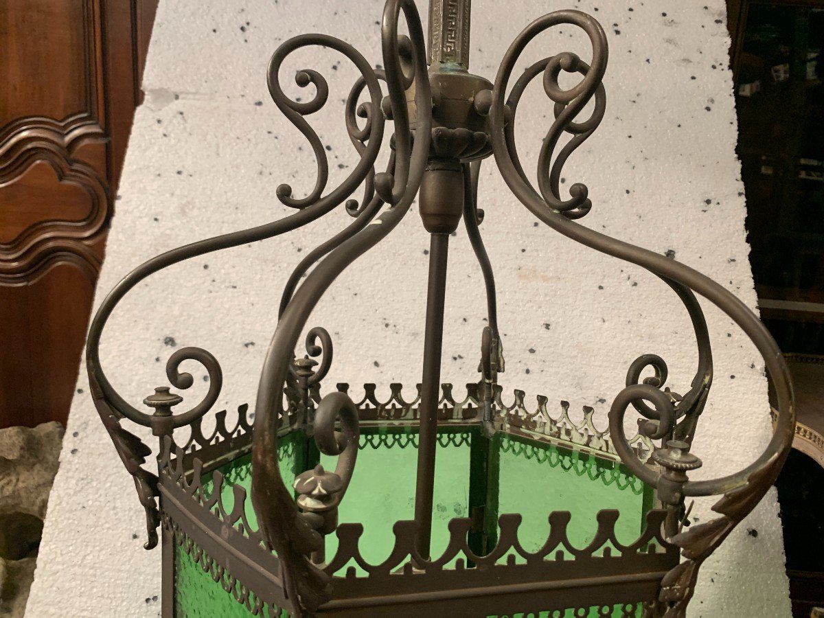 Vestibule Lantern In Bronze And Patinated Brass XX Century-photo-3
