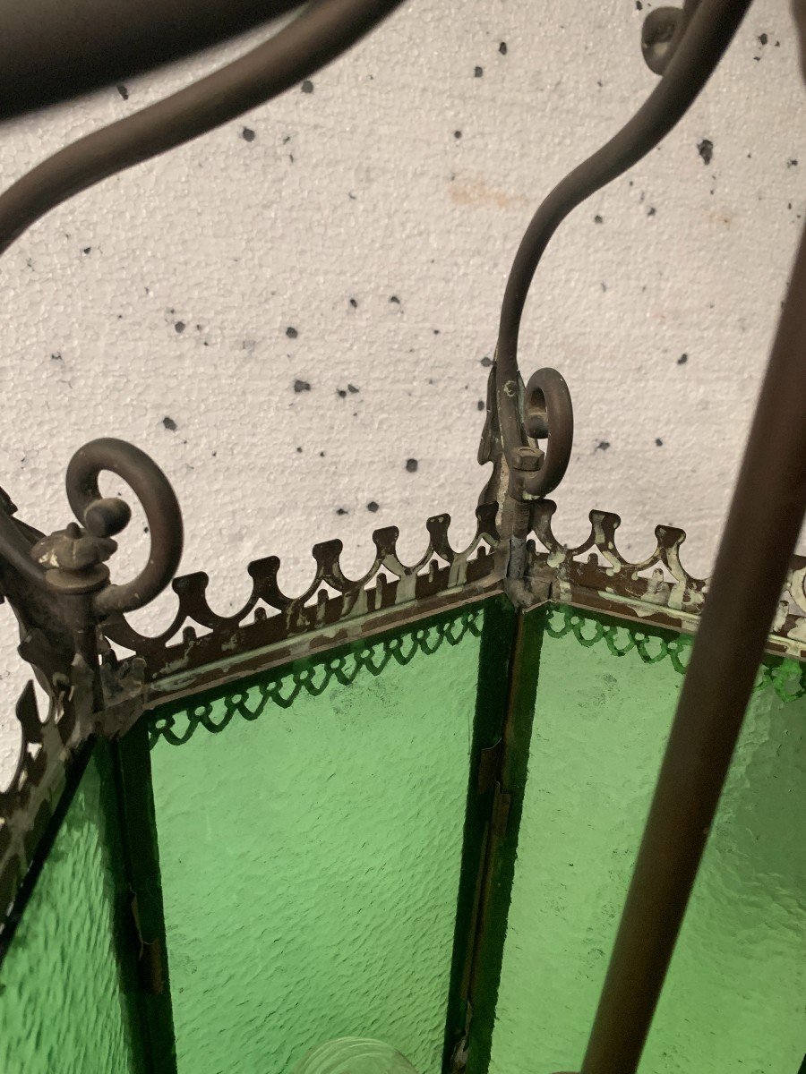 Vestibule Lantern In Bronze And Patinated Brass XX Century-photo-6