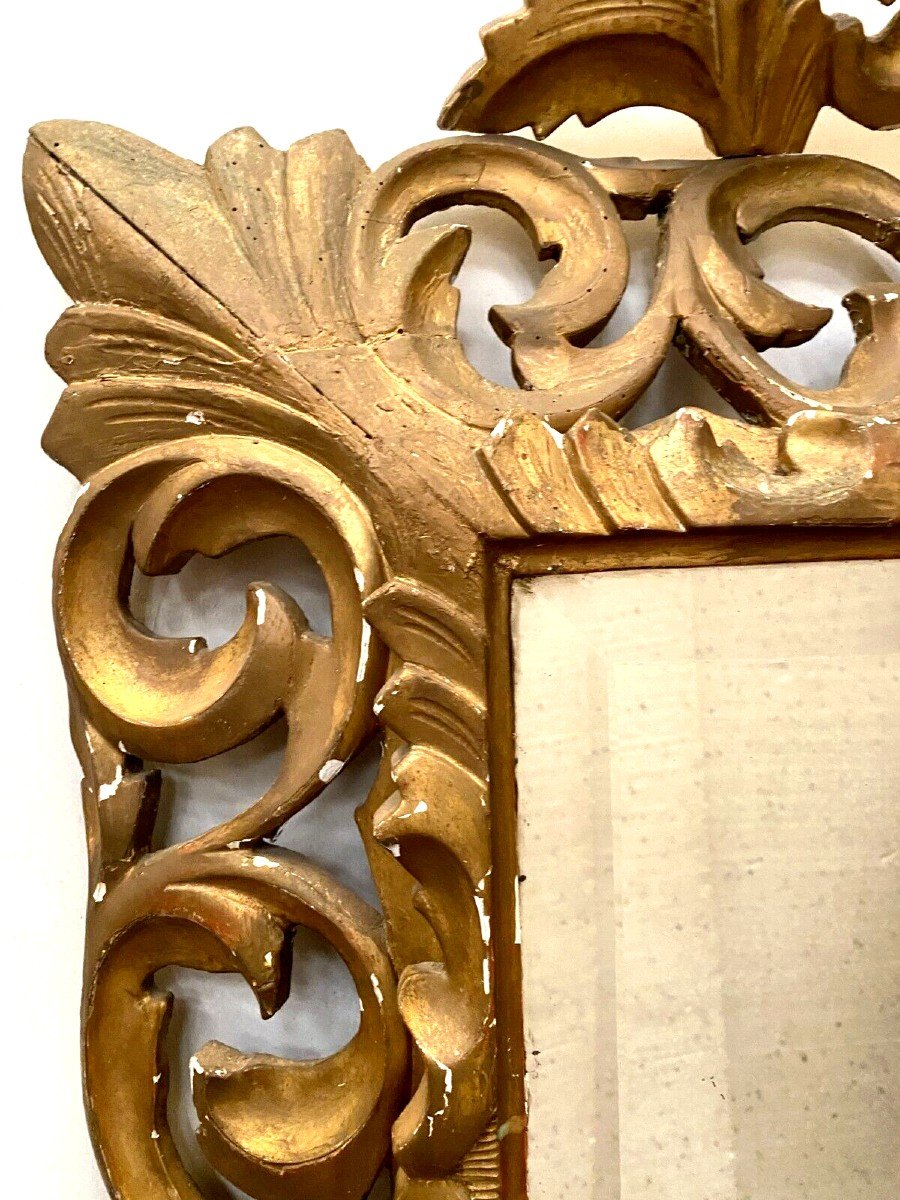 Mirror In Golden Wood With Openwork Sculpture 19th Century-photo-2