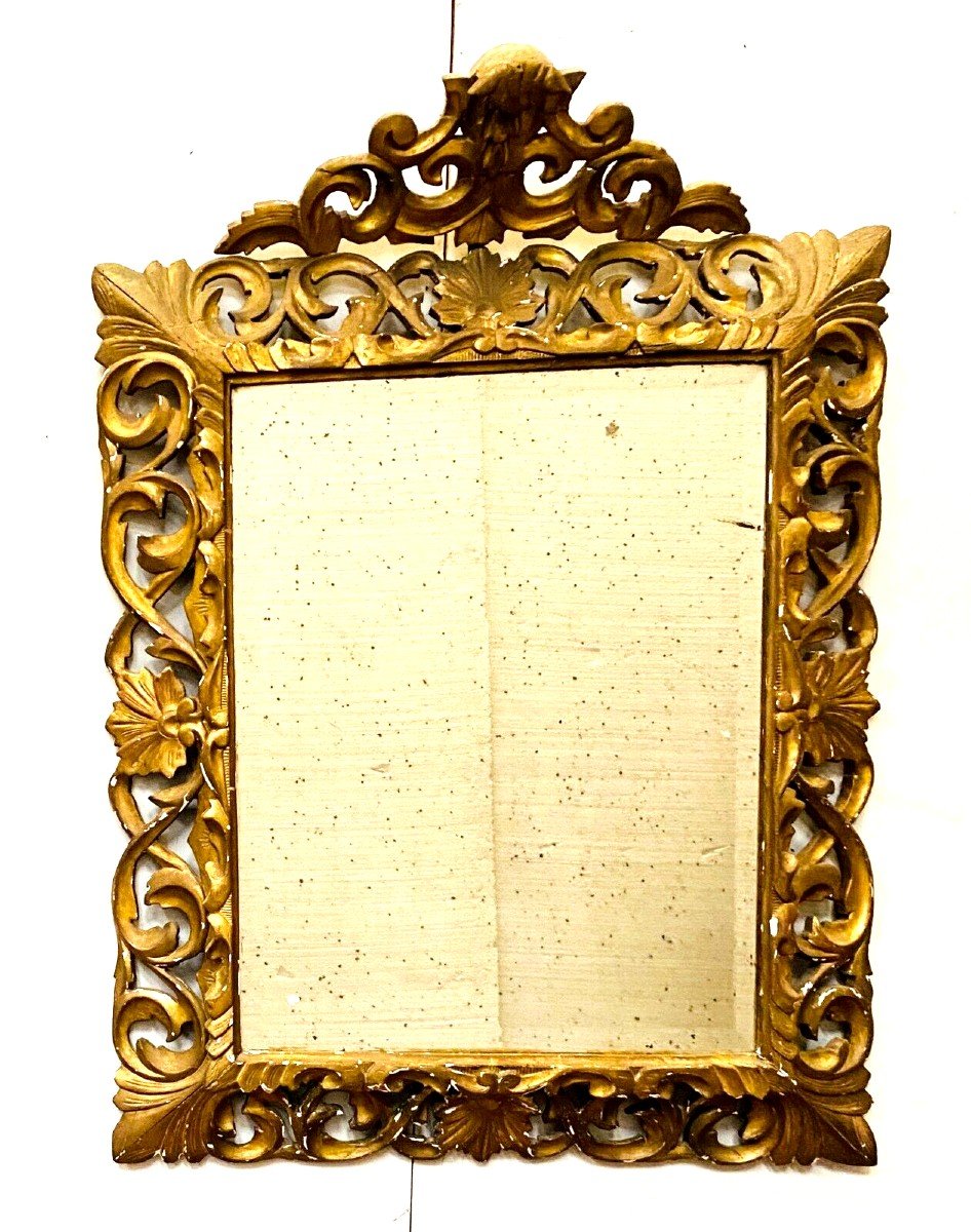 Mirror In Golden Wood With Openwork Sculpture 19th Century-photo-3