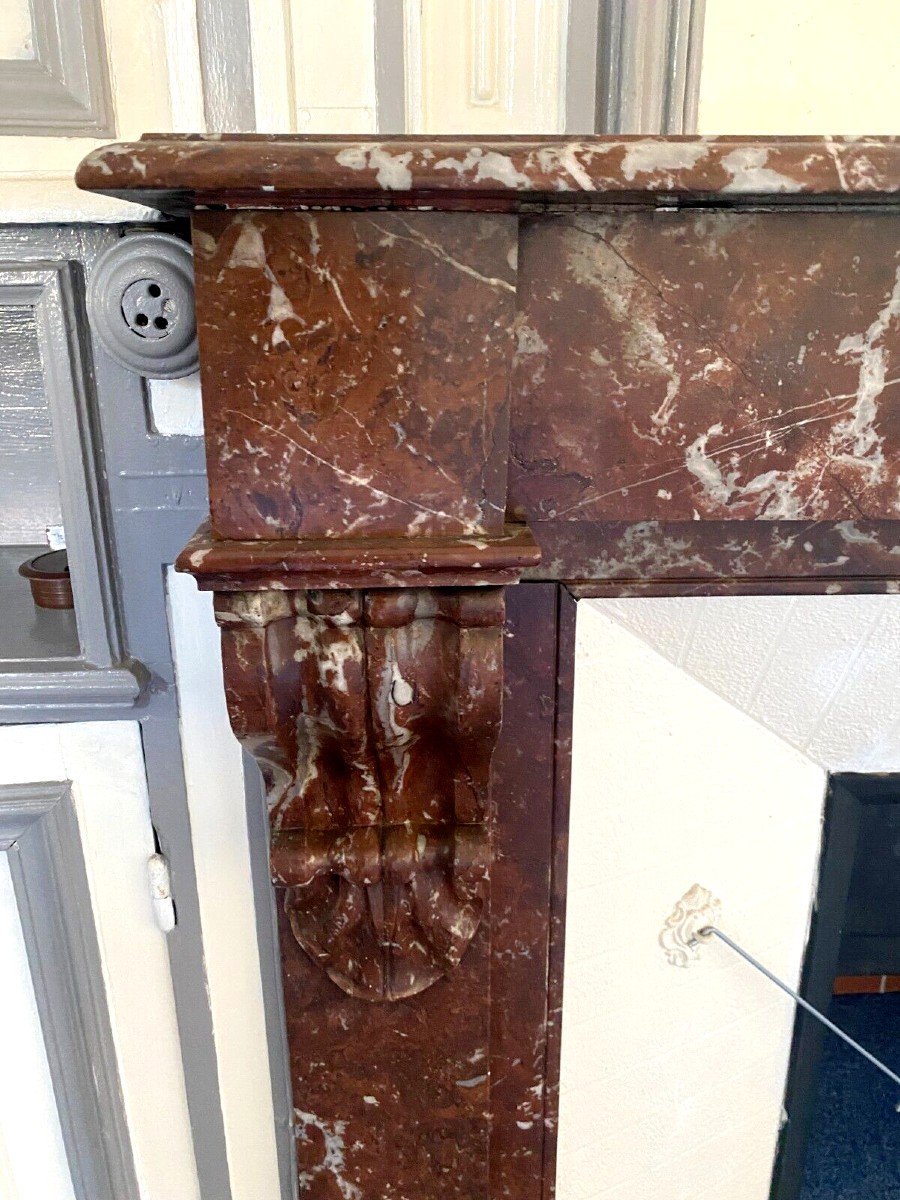 Louis Philippe Style Fireplace In Speckled Red Marble 20th Century-photo-1